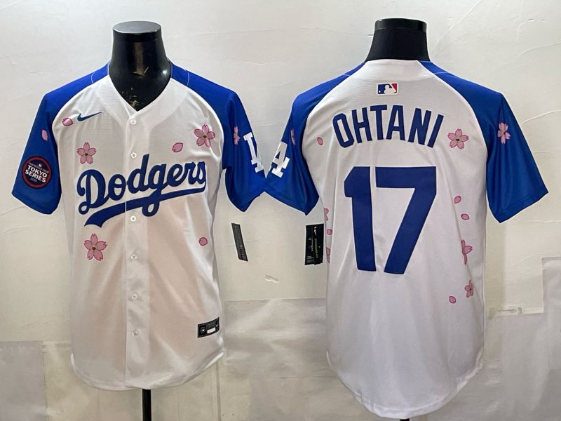 Men Nike 2026 Los Angeles Dodgers #17 Ohtani White Blue Sakura Edition Game MLB Jersey 12086->->MLB Jersey